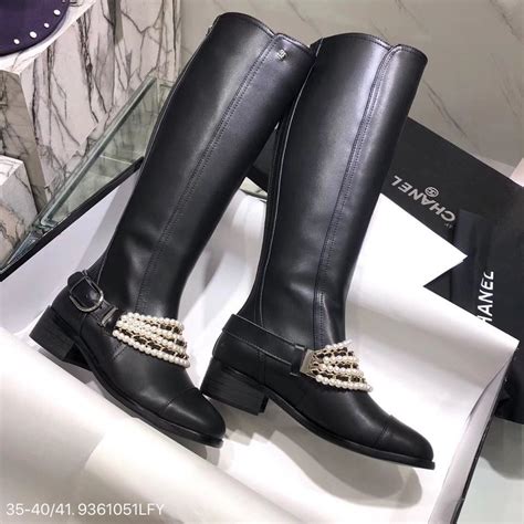 chanel knee length boots|Chanel ankle boots with chain.